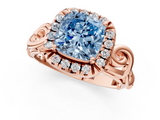 Rose gold Fancy Blue Cushion  Cut Halo Diamond Ring with Scrollwork Band and Four-Prong Setting_119