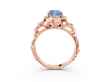 Rose gold Fancy Blue Cushion  Cut Halo Diamond Ring with Scrollwork Band and Four-Prong Setting_121