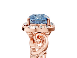 Rose gold Fancy Blue Cushion  Cut Halo Diamond Ring with Scrollwork Band and Four-Prong Setting_123