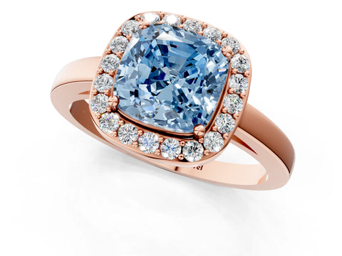 Rose gold Fancy Blue Cushion Cut Halo Diamond Ring with Solitaire Band and Prong Setting_1