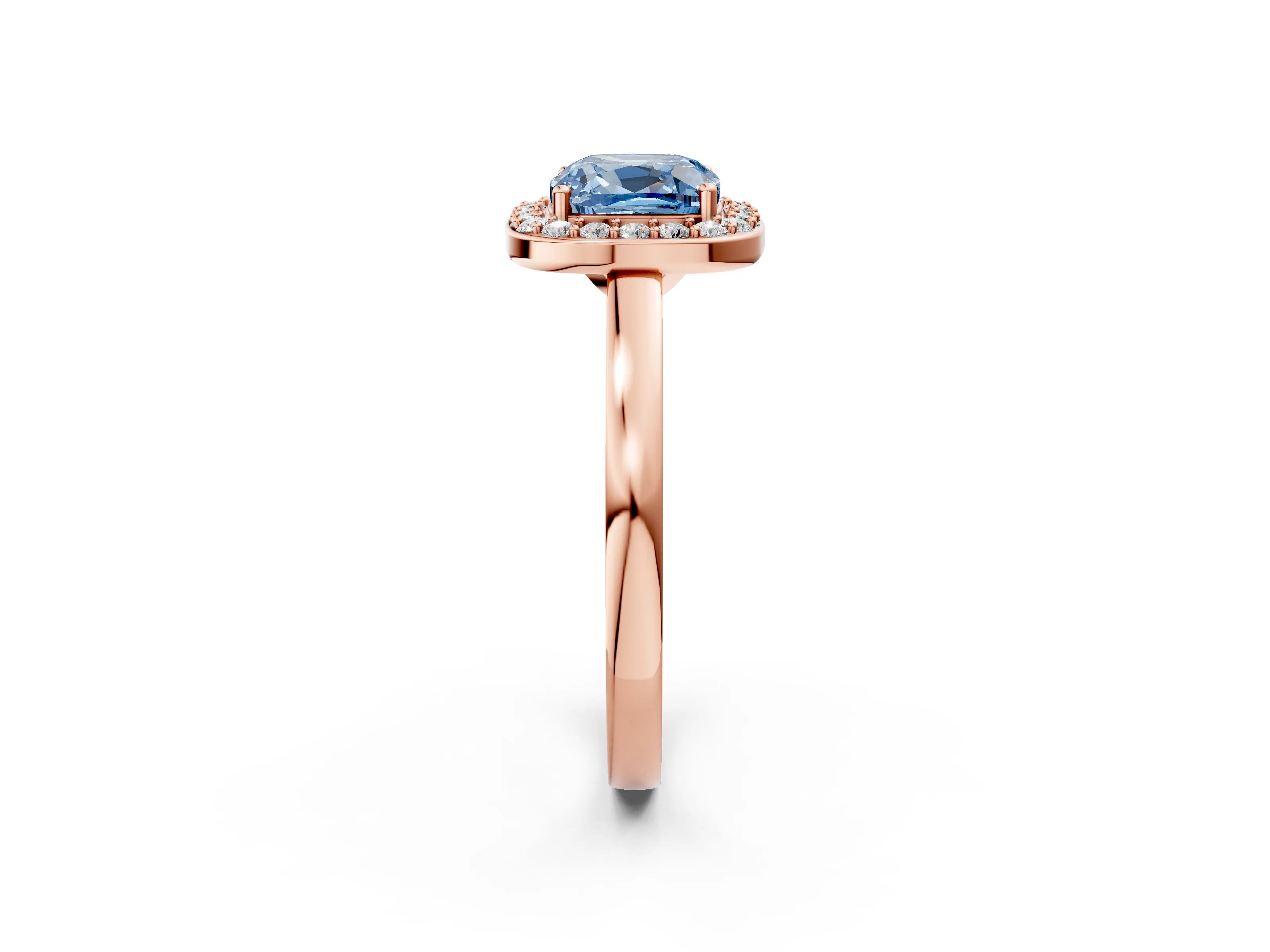Rose gold Fancy Blue Cushion Cut Halo Diamond Ring with Solitaire Band and Prong Setting_2