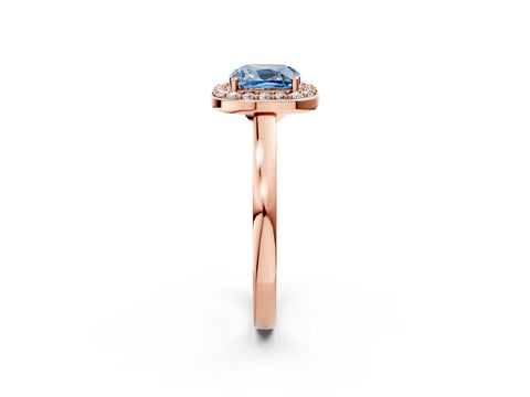 Rose gold Fancy Blue Cushion Cut Halo Diamond Ring with Solitaire Band and Prong Setting_2