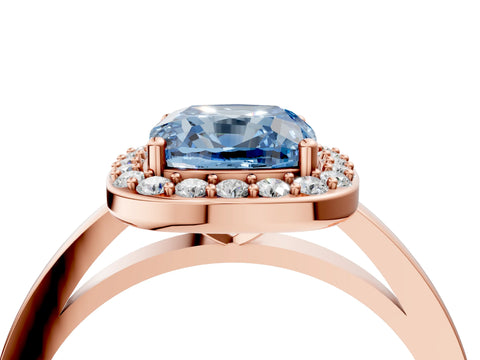 Rose gold Fancy Blue Cushion Cut Halo Diamond Ring with Solitaire Band and Prong Setting_4