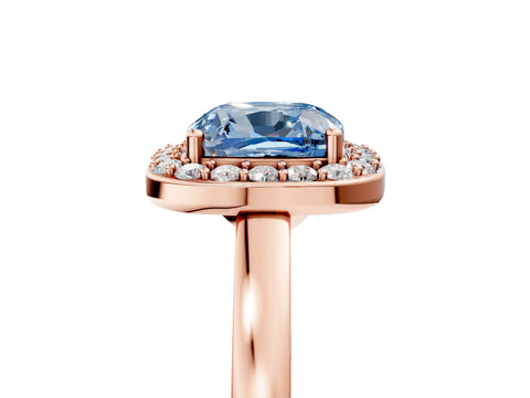 Rose gold Fancy Blue Cushion Cut Halo Diamond Ring with Solitaire Band and Prong Setting_5
