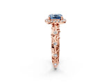 Rose gold Fancy Blue Cushion Cut Halo Diamond Solitaire with Filigree Band and Four-Prong Setting_2