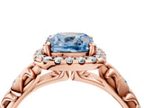 Rose gold Fancy Blue Cushion Cut Halo Diamond Solitaire with Filigree Band and Four-Prong Setting_4
