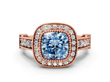 Rose gold Fancy Blue Cushion Cut Halo Diamond Split Shank Pave Ring