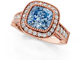 Rose gold Fancy Blue Cushion Cut Halo Diamond Split Shank Pave Ring_1