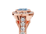 Rose gold Fancy Blue Cushion Cut Halo Diamond Split Shank Pave Ring_5