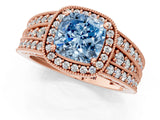 Rose gold Fancy Blue Cushion Cut Halo Diamond Split Shank Ring with Prong Setting_1