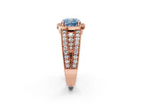 Rose gold Fancy Blue Cushion Cut Halo Diamond Split Shank Ring with Prong Setting_2