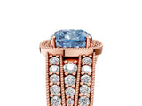 Rose gold Fancy Blue Cushion Cut Halo Diamond Split Shank Ring with Prong Setting_5