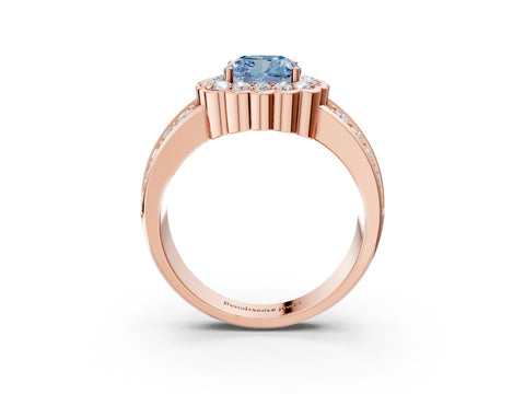 Rose gold Fancy Blue Cushion Cut Halo Diamond Split Shank Ring with Scalloped Prong Setting_3