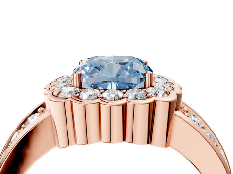 Rose gold Fancy Blue Cushion Cut Halo Diamond Split Shank Ring with Scalloped Prong Setting_4