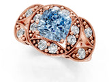 Rose gold Fancy Blue Cushion Cut Halo Milgrain Diamond Engagement Ring with Leaf Band and Four-Prong Setting_1