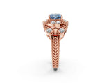 Rose gold Fancy Blue Cushion Cut Halo Milgrain Diamond Engagement Ring with Leaf Band and Four-Prong Setting_2