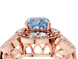 Rose gold Fancy Blue Cushion Cut Halo Milgrain Diamond Engagement Ring with Leaf Band and Four-Prong Setting_4
