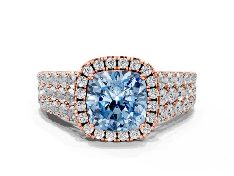 Rose gold Fancy Blue Cushion Cut Halo Pavé Diamond Engagement Ring with Split Shank and Four-Prong Setting_3