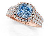 Rose gold Fancy Blue Cushion Cut Halo Pavé Diamond Engagement Ring with Split Shank and Four-Prong Setting_4