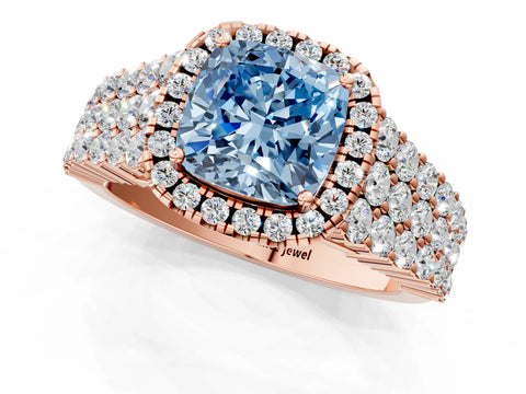 Rose gold Fancy Blue Cushion Cut Halo Pavé Diamond Engagement Ring with Split Shank and Four-Prong Setting_4