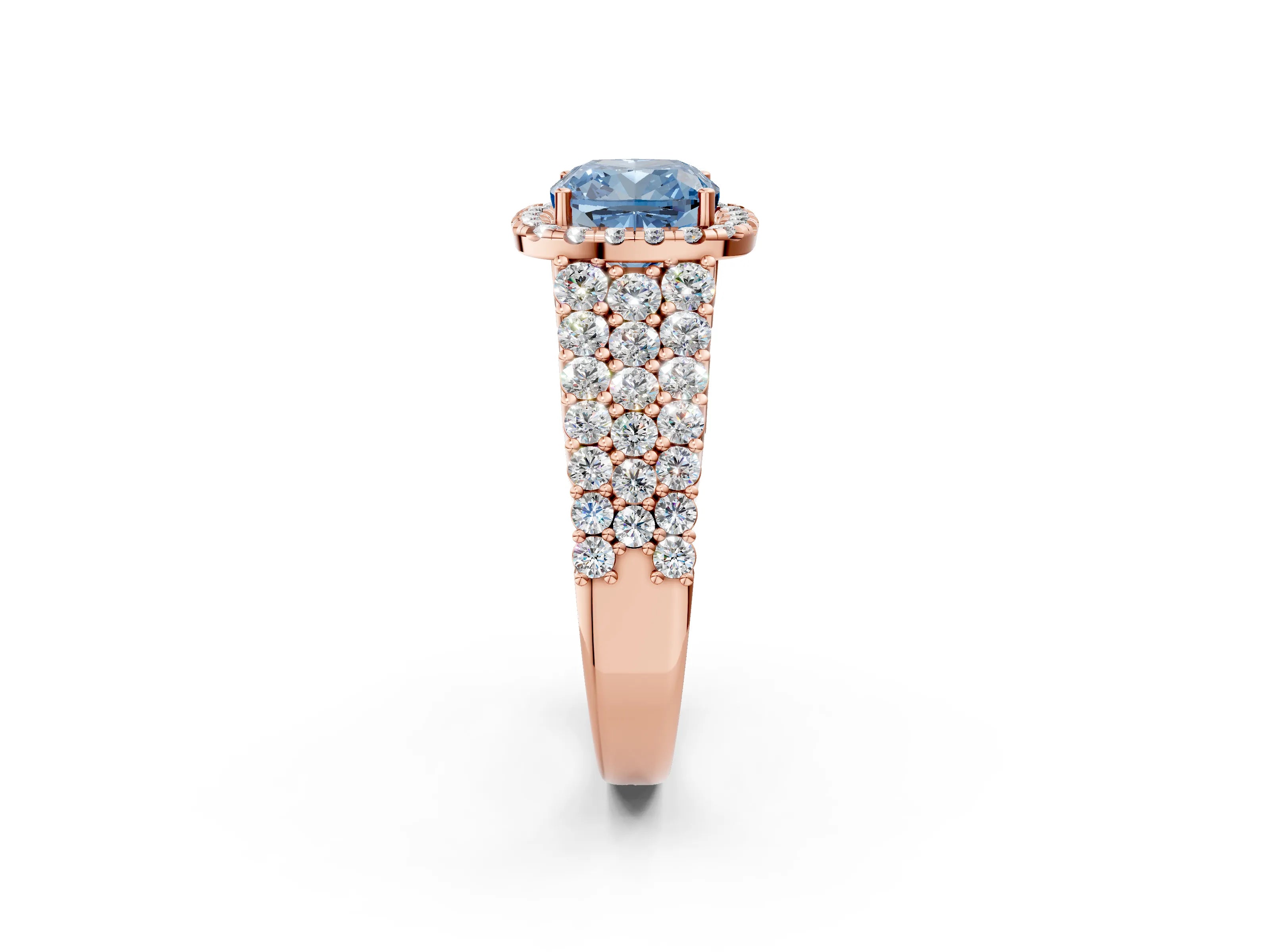 Rose gold Fancy Blue Cushion Cut Halo Pavé Diamond Engagement Ring with Split Shank and Four-Prong Setting_5