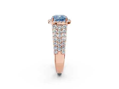 Rose gold Fancy Blue Cushion Cut Halo Pavé Diamond Engagement Ring with Split Shank and Four-Prong Setting_5