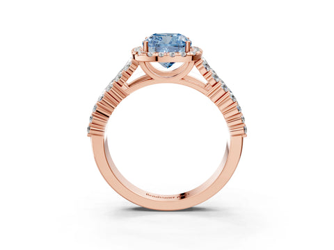 Rose gold Fancy Blue Cushion Cut Halo Pavé Diamond Engagement Ring with Split Shank and Four-Prong Setting_6