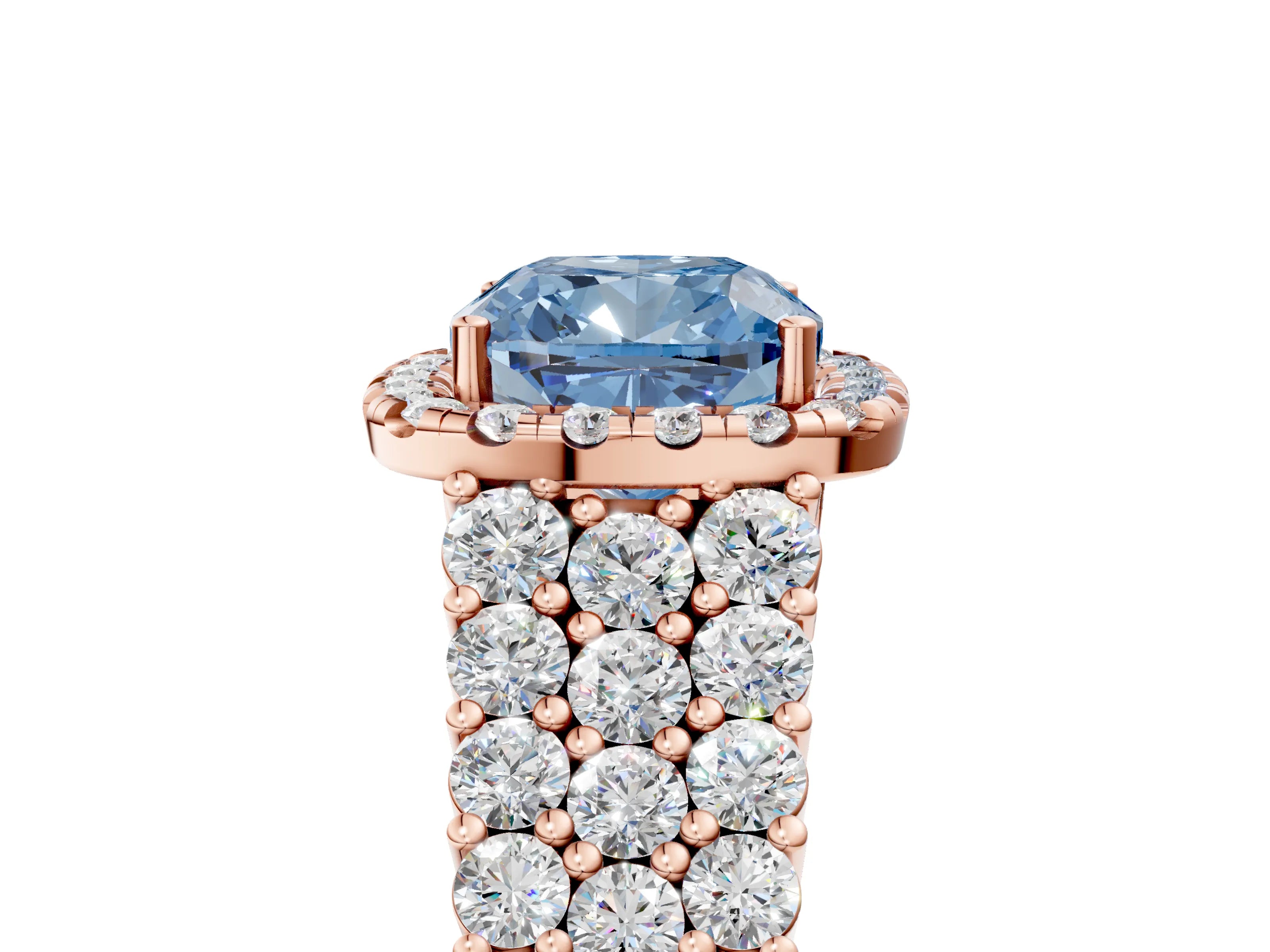 Rose gold Fancy Blue Cushion Cut Halo Pavé Diamond Engagement Ring with Split Shank and Four-Prong Setting_8