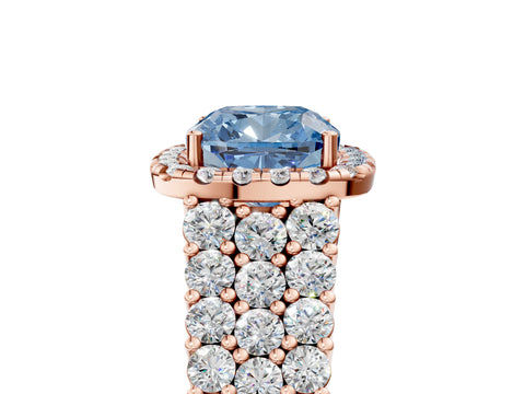 Rose gold Fancy Blue Cushion Cut Halo Pavé Diamond Engagement Ring with Split Shank and Four-Prong Setting_8