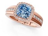 Rose gold Fancy Blue Cushion  Cut Halo Pave Band Four-Prong Ring_49
