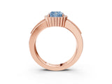 Rose gold Fancy Blue Cushion  Cut Halo Pave Band Four-Prong Ring_51