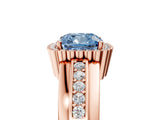 Rose gold Fancy Blue Cushion  Cut Halo Pave Band Four-Prong Ring_53