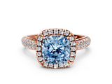 Rose gold Fancy Blue Cushion  Cut Halo Pave Band Four-Prong Setting Ring_36