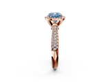 Rose gold Fancy Blue Cushion  Cut Halo Pave Band Four-Prong Setting Ring_38