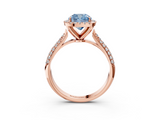 Rose gold Fancy Blue Cushion  Cut Halo Pave Band Four-Prong Setting Ring_39