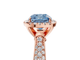 Rose gold Fancy Blue Cushion  Cut Halo Pave Band Four-Prong Setting Ring_41