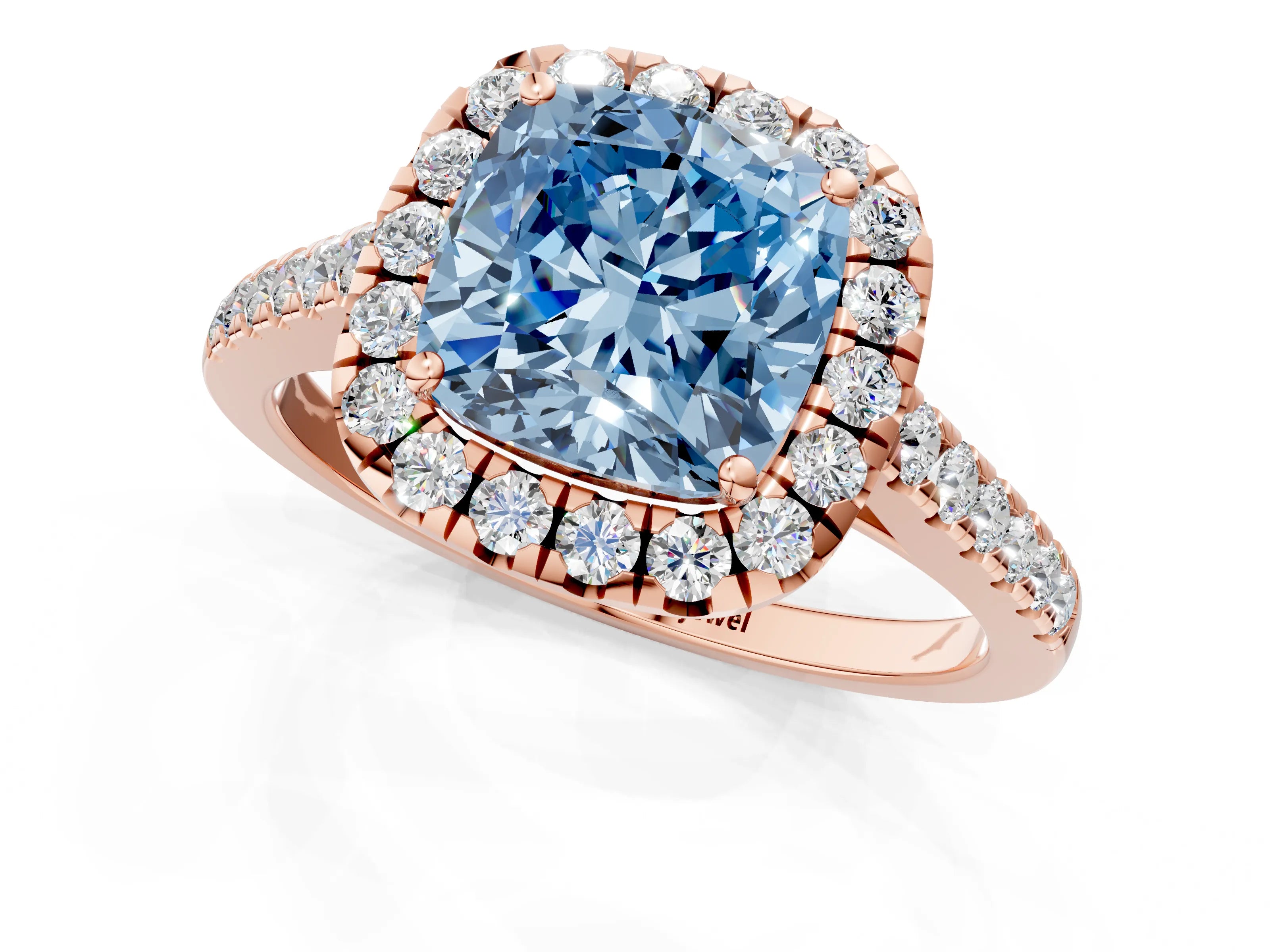 Rose gold Fancy Blue Cushion Cut Halo Pave Diamond Engagement Ring with Four-Prong Setting_1