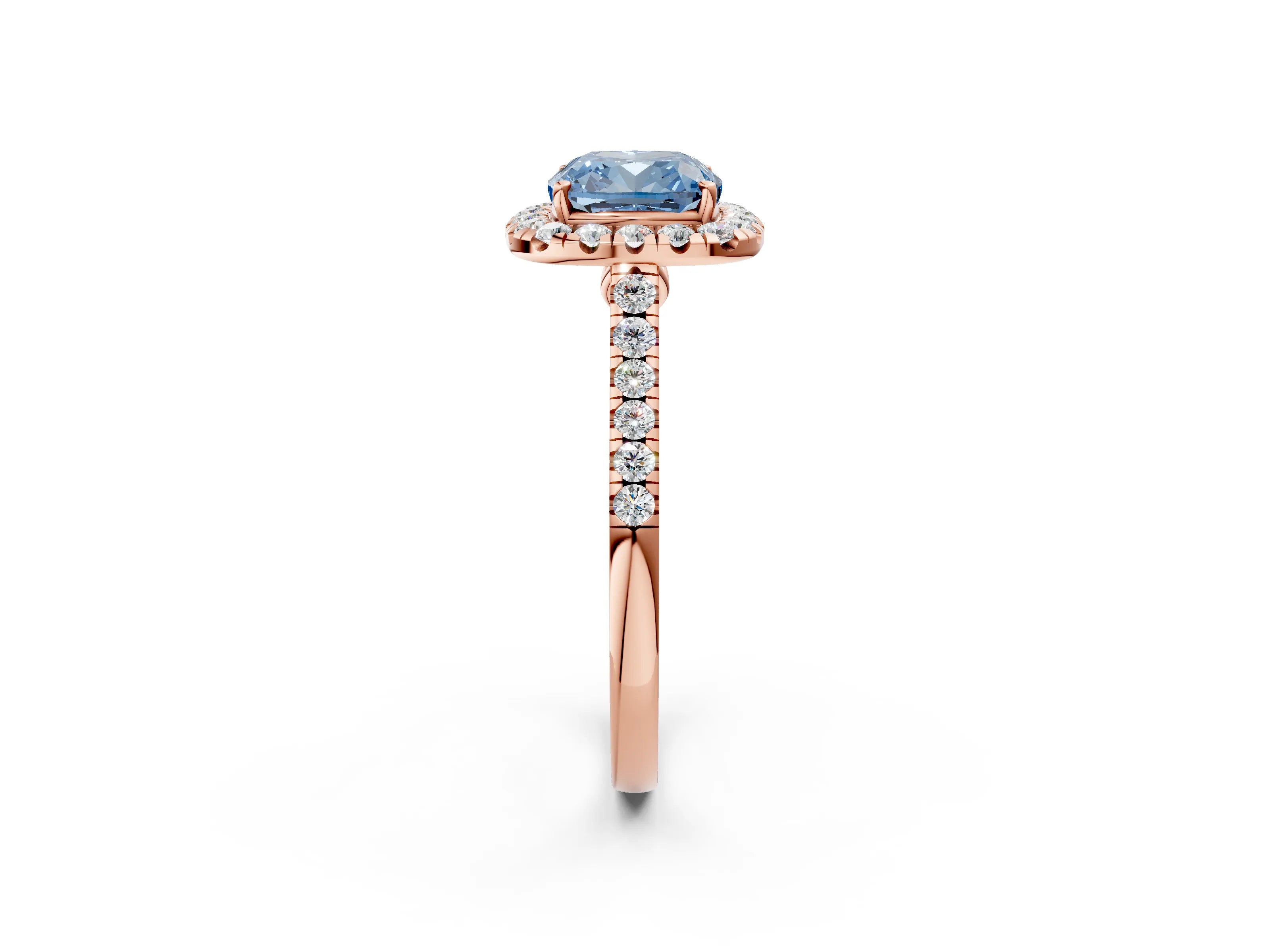 Rose gold Fancy Blue Cushion Cut Halo Pave Diamond Engagement Ring with Four-Prong Setting_2