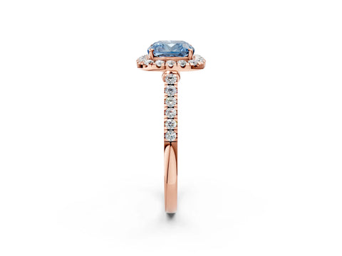 Rose gold Fancy Blue Cushion Cut Halo Pave Diamond Engagement Ring with Four-Prong Setting_2