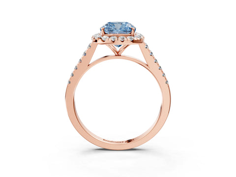 Rose gold Fancy Blue Cushion Cut Halo Pave Diamond Engagement Ring with Four-Prong Setting_3