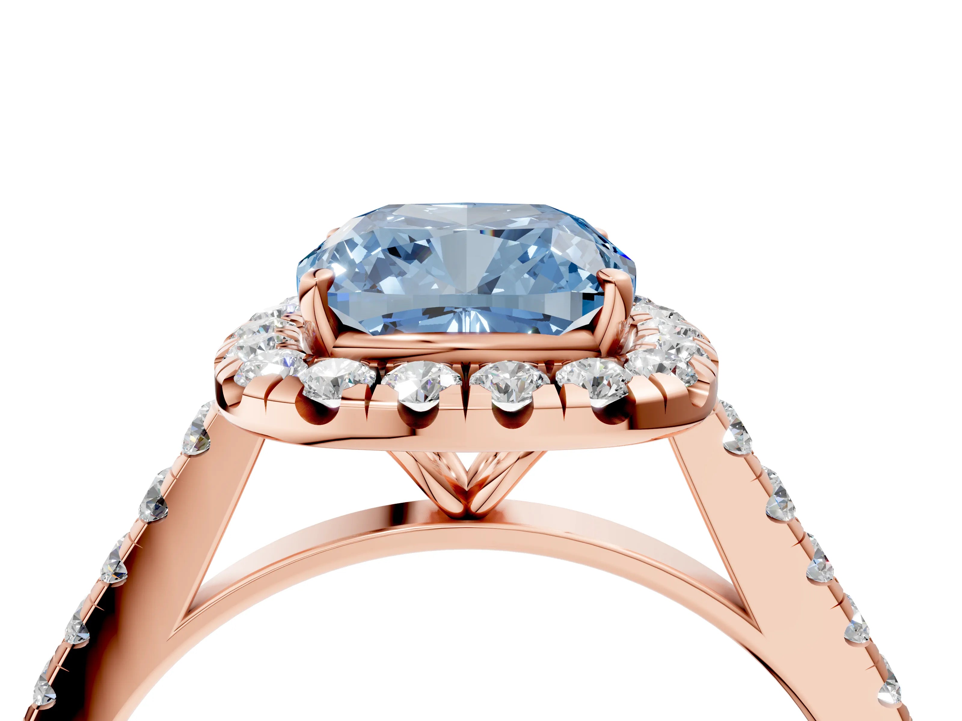 Rose gold Fancy Blue Cushion Cut Halo Pave Diamond Engagement Ring with Four-Prong Setting_4