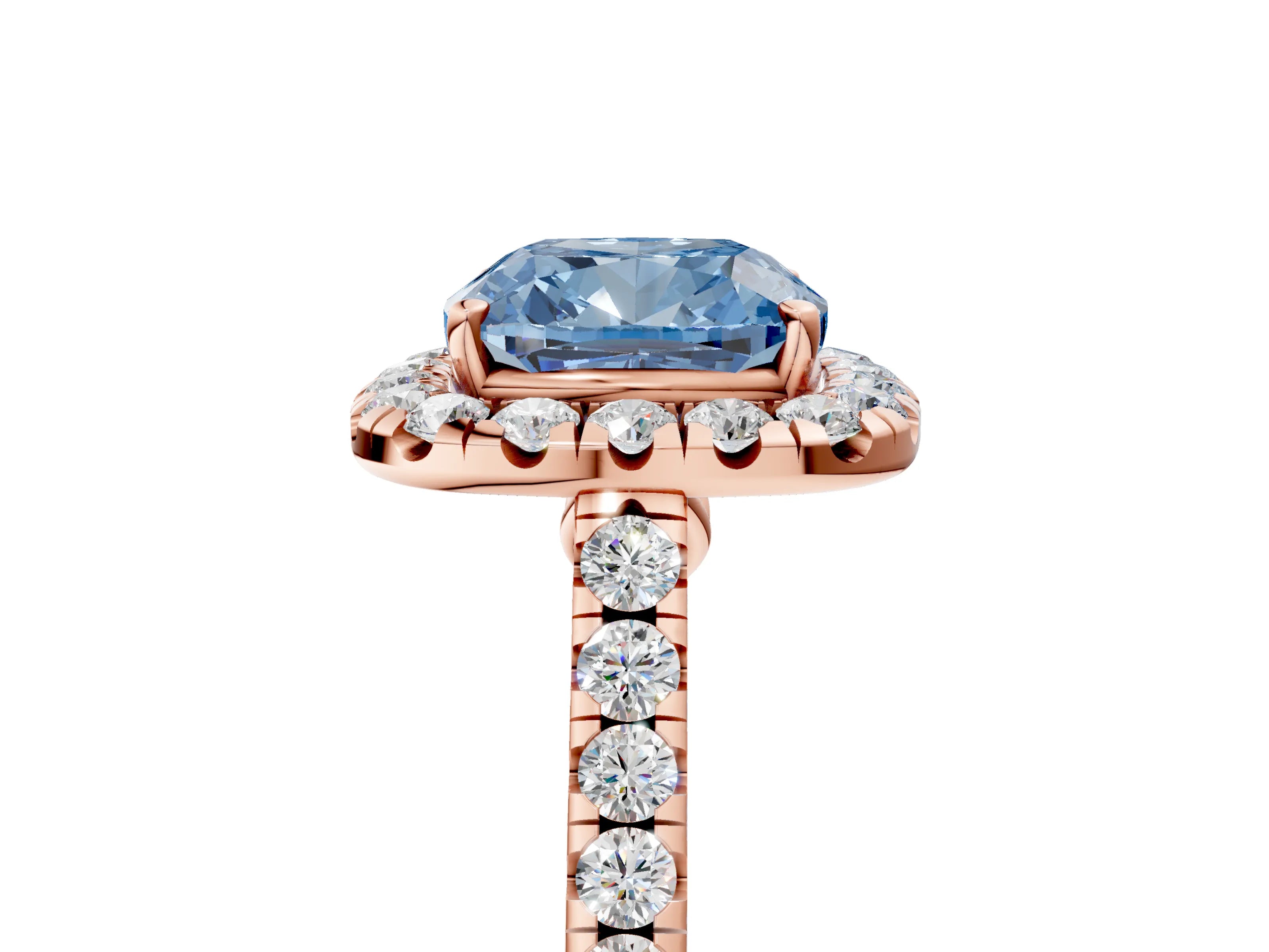 Rose gold Fancy Blue Cushion Cut Halo Pave Diamond Engagement Ring with Four-Prong Setting_5