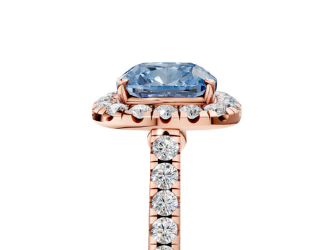 Rose gold Fancy Blue Cushion Cut Halo Pave Diamond Engagement Ring with Four-Prong Setting_5