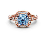Rose gold Fancy Blue Cushion  Cut Halo Pave Split Shank Prong Setting Ring_32