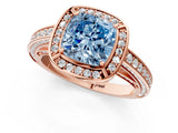 Rose gold Fancy Blue Cushion  Cut Halo Pave Split Shank Prong Setting Ring_33