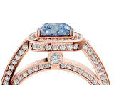 Rose gold Fancy Blue Cushion  Cut Halo Pave Split Shank Prong Setting Ring_36