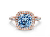 Rose gold Fancy Blue Cushion Cut Halo Round Diamond Pavé Band with Four-Prong Setting_3