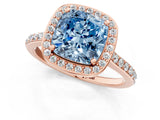 Rose gold Fancy Blue Cushion Cut Halo Round Diamond Pavé Band with Four-Prong Setting_4