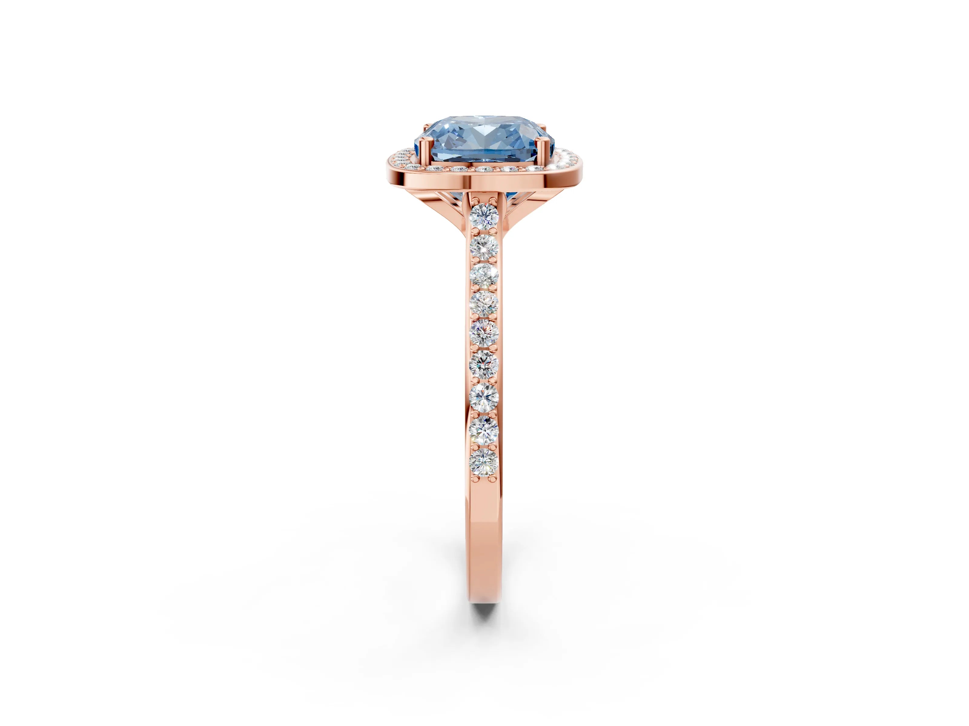 Rose gold Fancy Blue Cushion Cut Halo Round Diamond Pavé Band with Four-Prong Setting_5