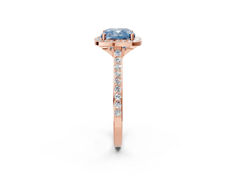 Rose gold Fancy Blue Cushion Cut Halo Round Diamond Pavé Band with Four-Prong Setting_5